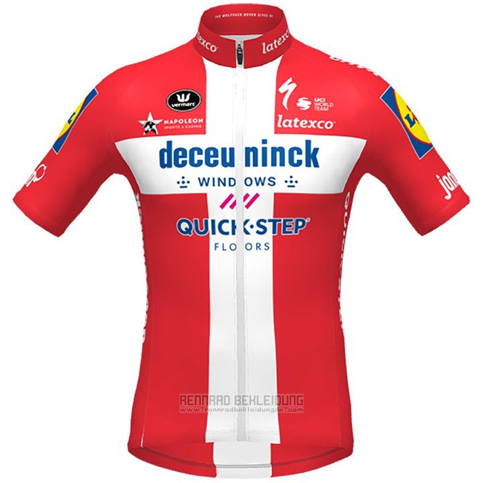 2021 Fahrradbekleidung Deceuninck Quick Step Champion Danemark Trikot Kurzarm und Tragerhose - zum Schließen ins Bild klicken